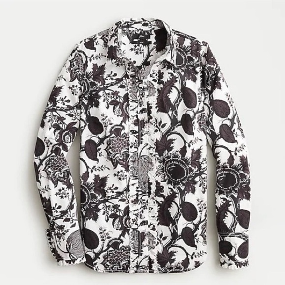 J. Crew Ruffled Slim Perfect Shirt in Ratti Sunflower Floral Print Size 10 - Picture 3 of 10